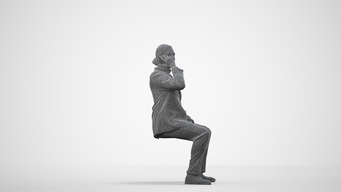 3D scanned man business, photorealistic archviz people for Enscape and SketchUp, wireframe side view