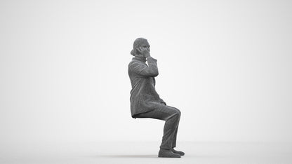3D scanned man business, photorealistic archviz people for Enscape and SketchUp, wireframe side view