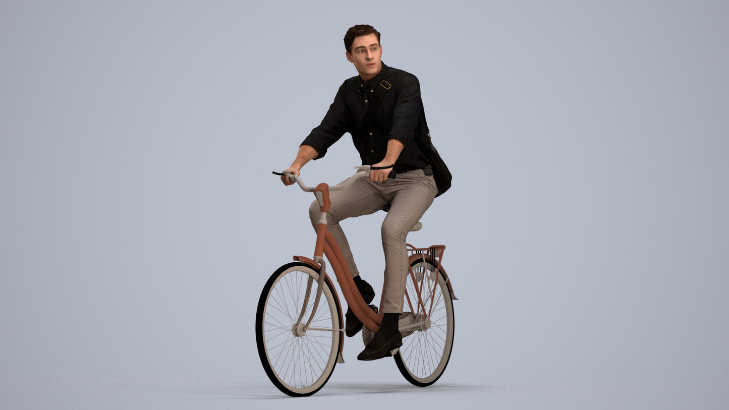 3D people model man casual cycling, scanned human for 3ds Max rendering, standing pose render
