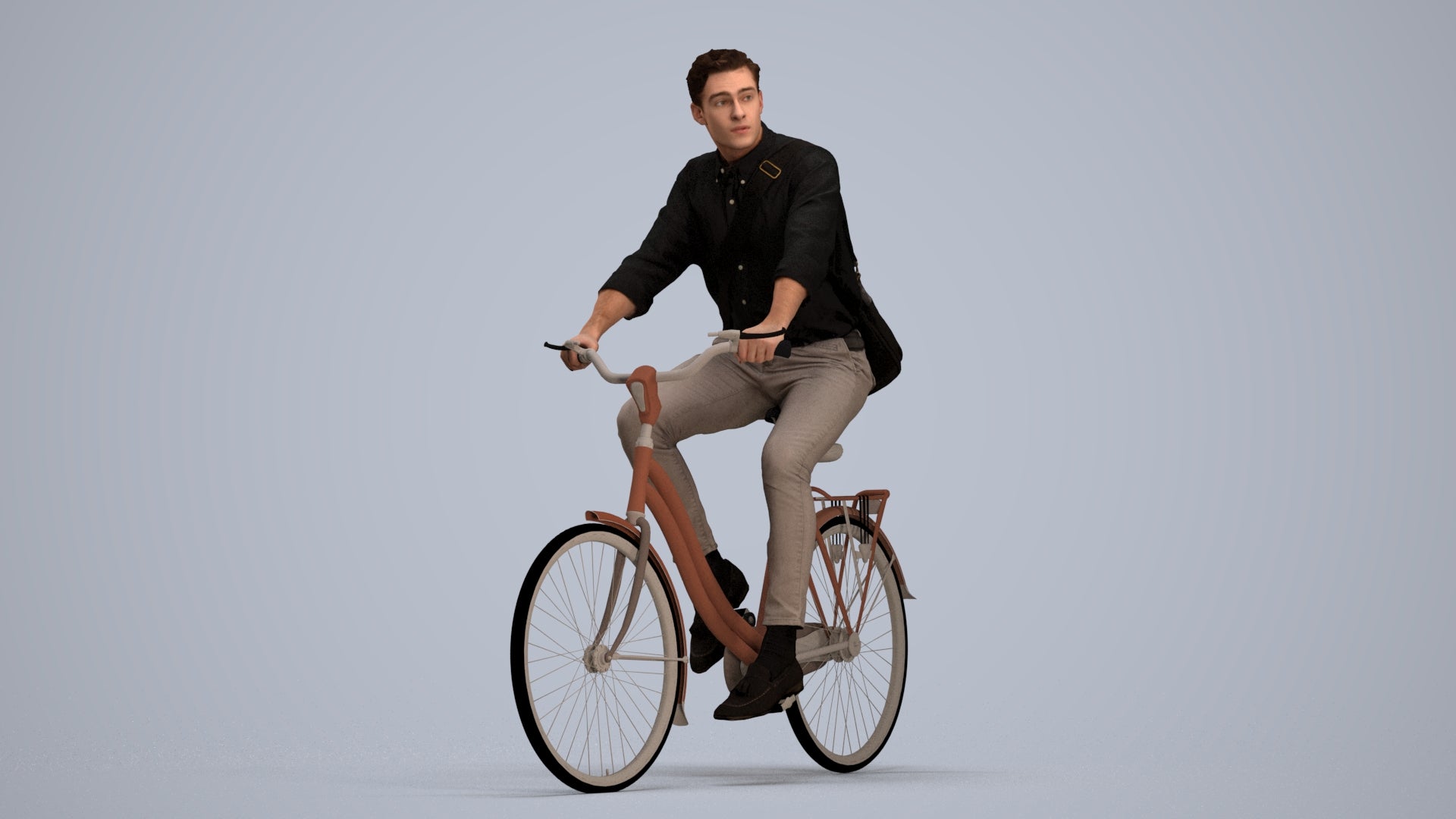 3D people model man casual cycling, scanned human for 3ds Max rendering, standing pose render