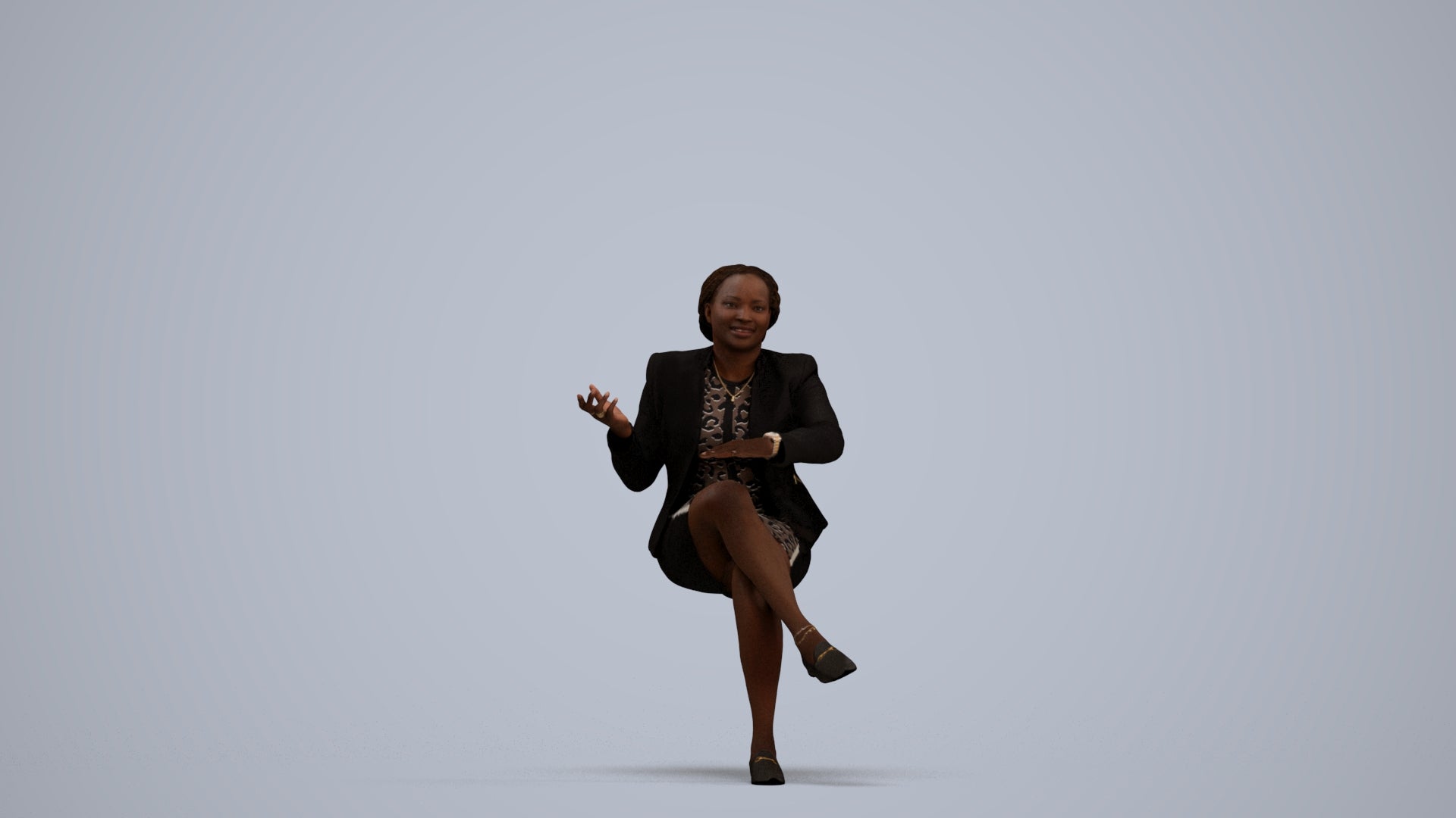 scanned 3D woman business sitting, photogrammetry people for Enscape and V-Ray, standing pose render