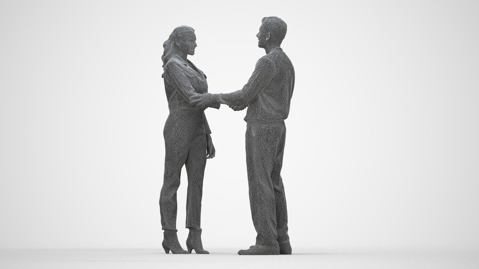 realistic 3D woman business, scanned archviz people for Blender and 3ds Max, wireframe back view