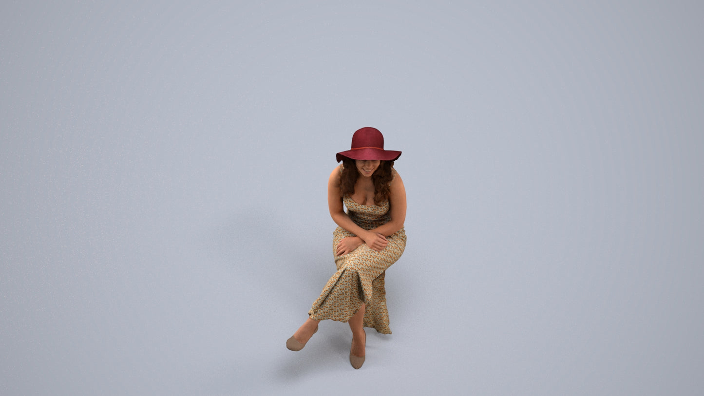 scanned 3D woman casual sitting, photogrammetry people for Enscape and V-Ray, back view render