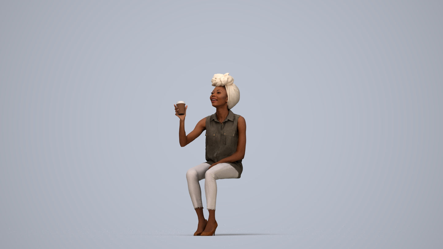 realistic 3D people woman casual sitting, render-ready for V-Ray and Corona, FBX OBJ, top-down view render