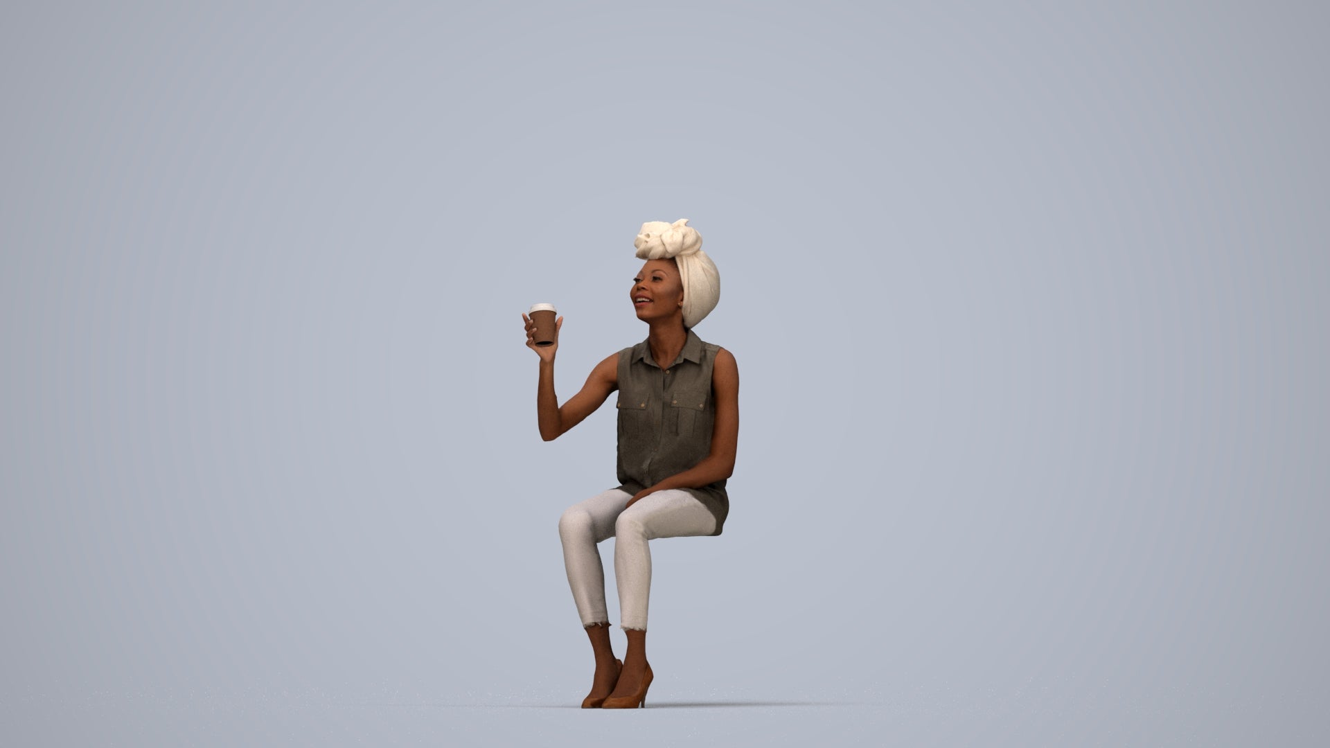 realistic 3D people woman casual sitting, render-ready for V-Ray and Corona, FBX OBJ, top-down view render