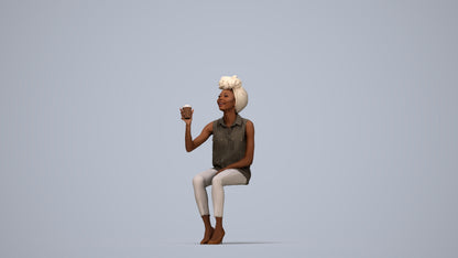 realistic 3D people woman casual sitting, render-ready for V-Ray and Corona, FBX OBJ, top-down view render