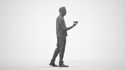 3D people model man hospitality, scanned human for 3ds Max rendering, wireframe side view