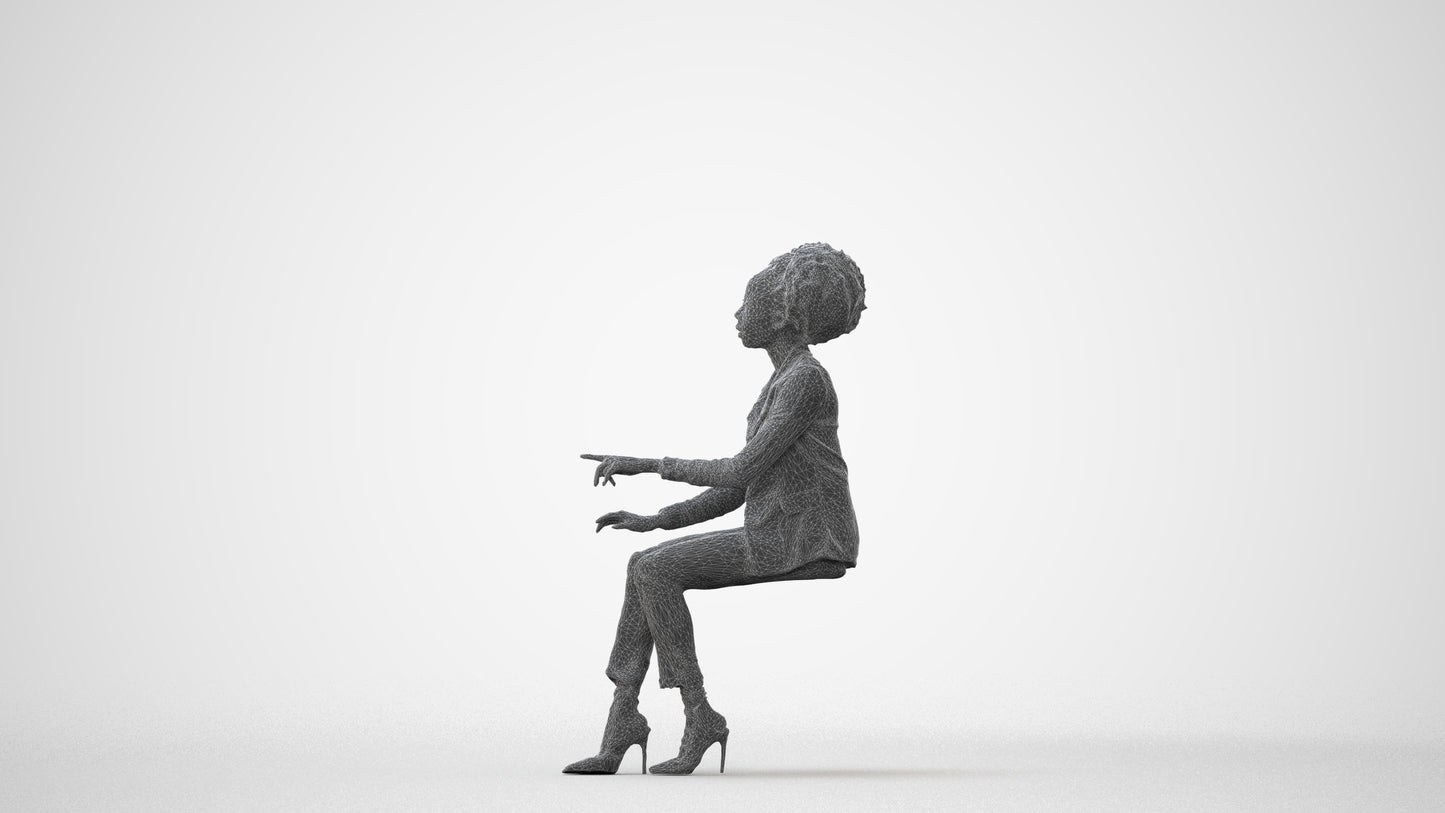 3D scanned woman sitting business, photorealistic archviz people for Enscape and SketchUp, square thumbnail