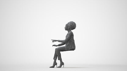 3D scanned woman sitting business, photorealistic archviz people for Enscape and SketchUp, square thumbnail