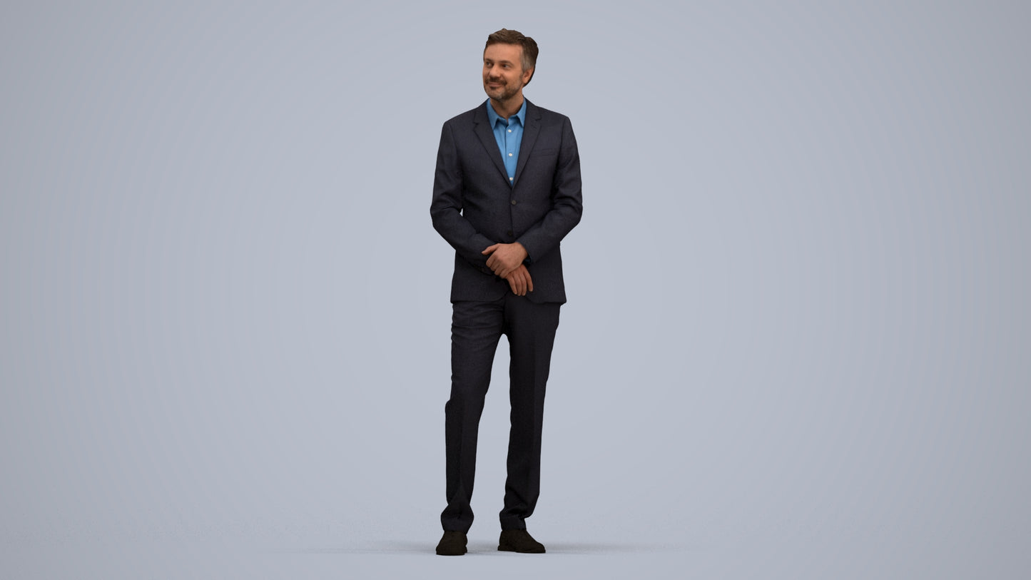 realistic 3D people man business, render-ready for V-Ray and Corona, FBX OBJ, standing pose render