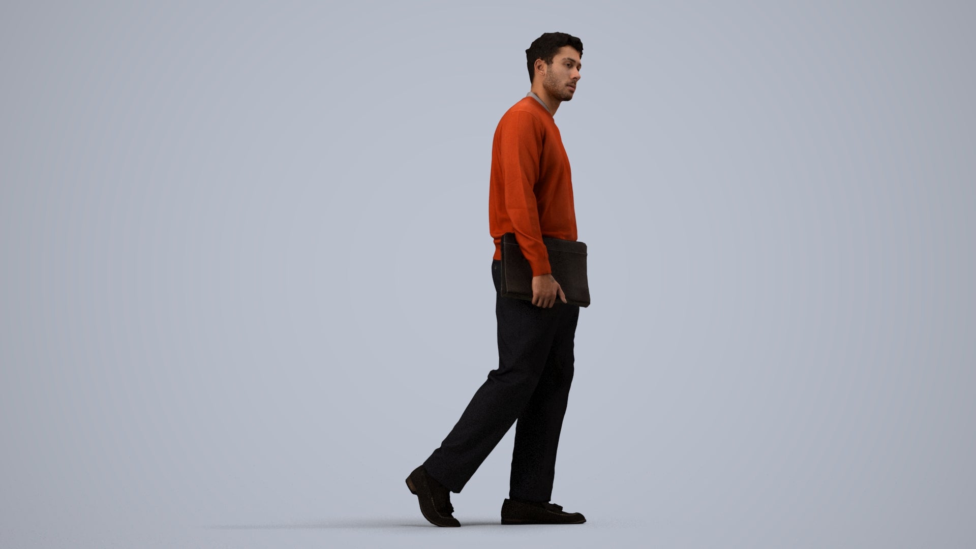 3D people model man casual walking, scanned human for 3ds Max rendering, side view render