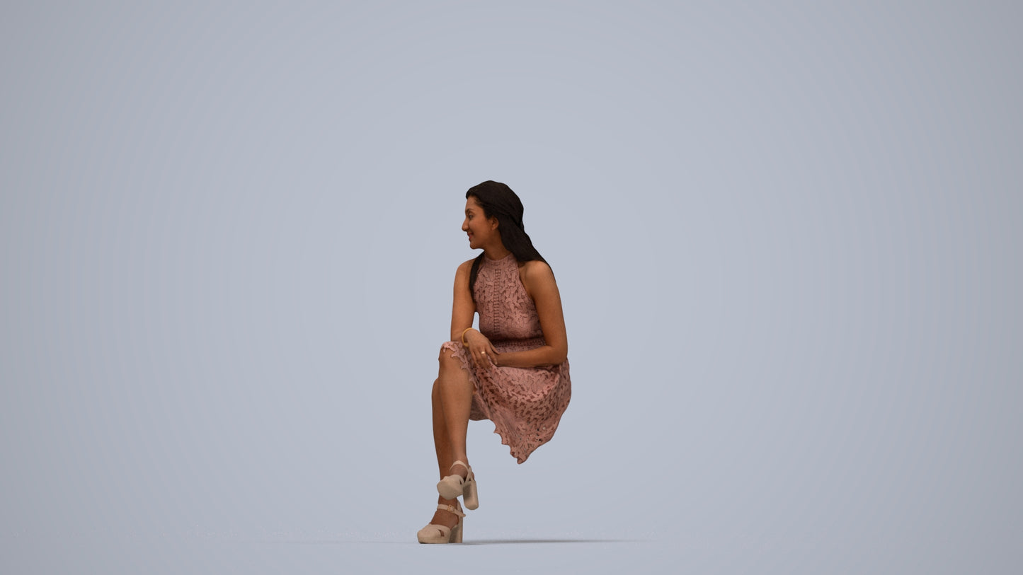 realistic 3D people woman formal sitting, render-ready for V-Ray and Corona, FBX OBJ, top-down view render