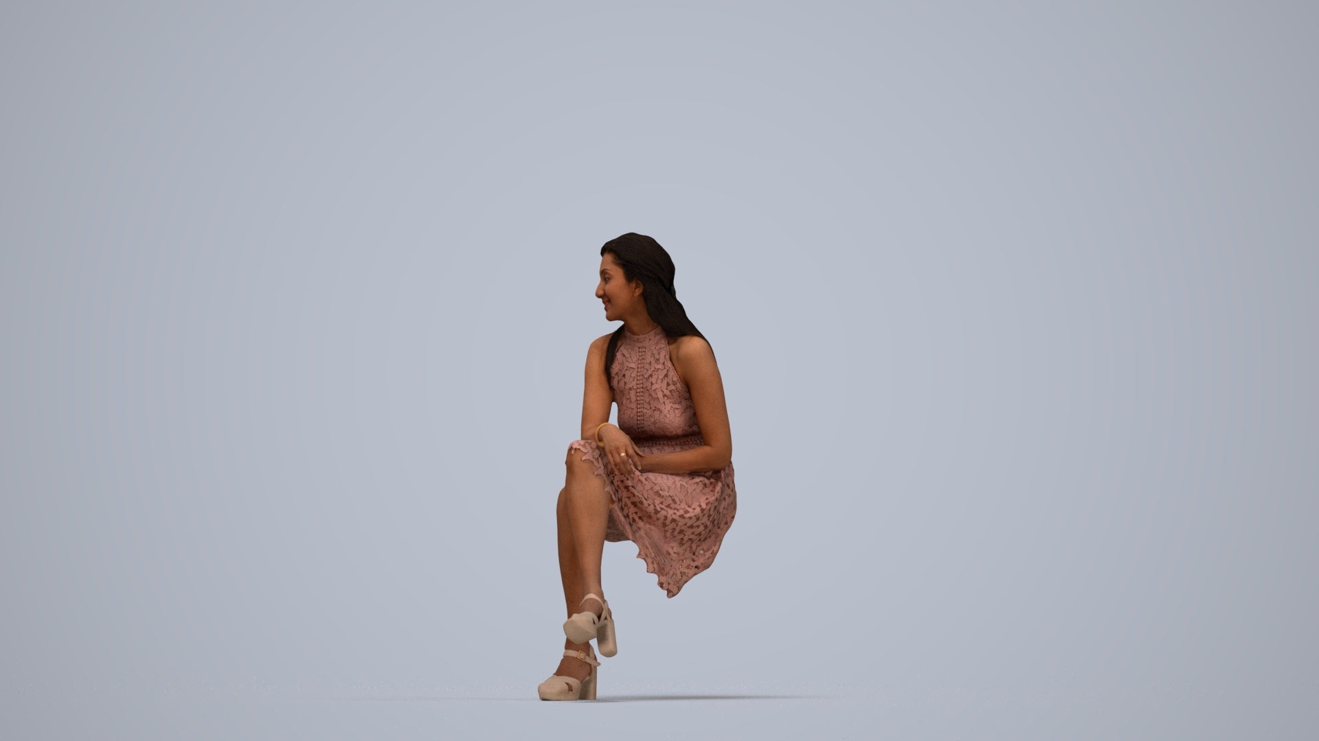 realistic 3D people woman formal sitting, render-ready for V-Ray and Corona, FBX OBJ, top-down view render