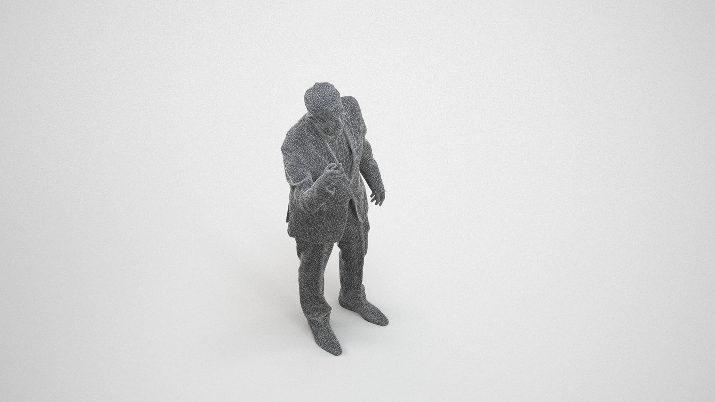 scanned 3D senior man business, photogrammetry people for Enscape and V-Ray, wireframe three-quarter view