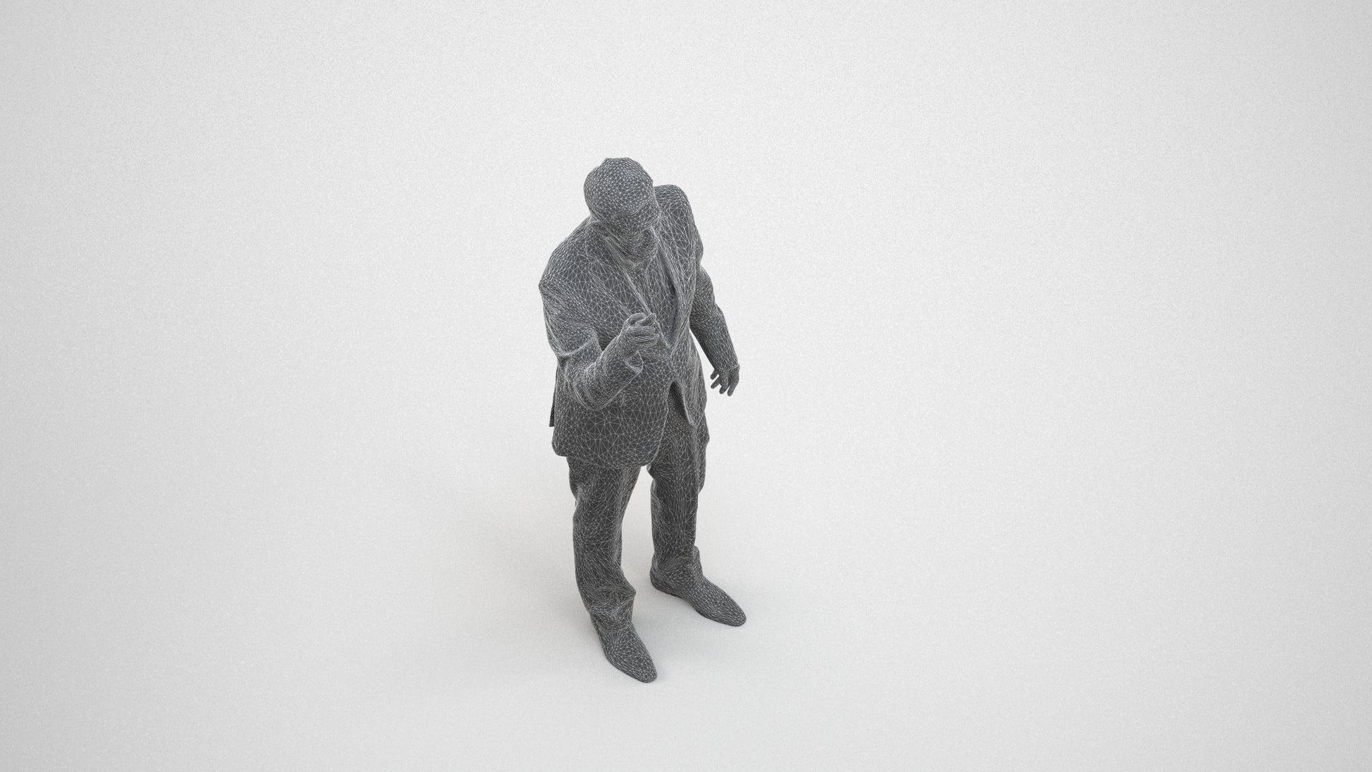 scanned 3D senior man business, photogrammetry people for Enscape and V-Ray, wireframe three-quarter view
