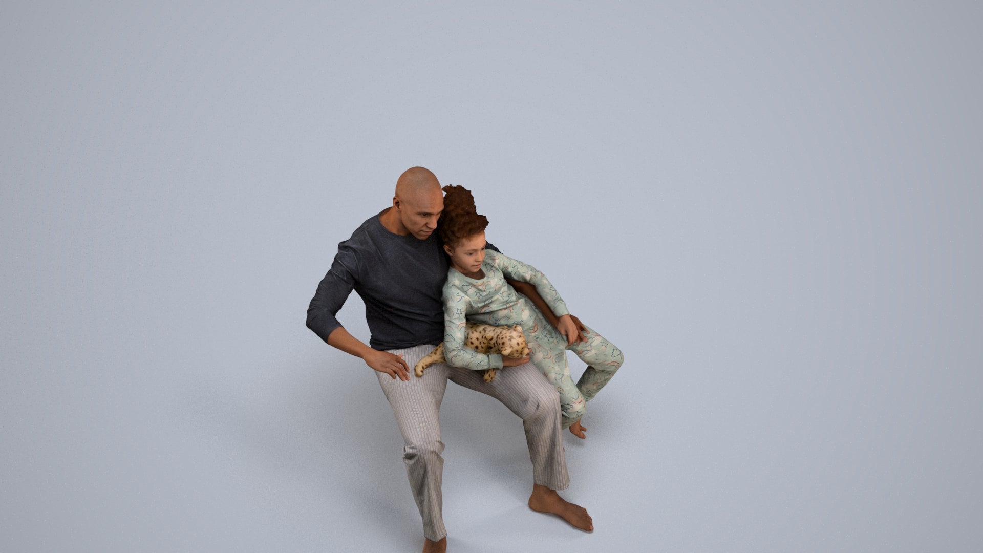 3D human model girl casual kids, photogrammetry scanned person for archviz, back view render
