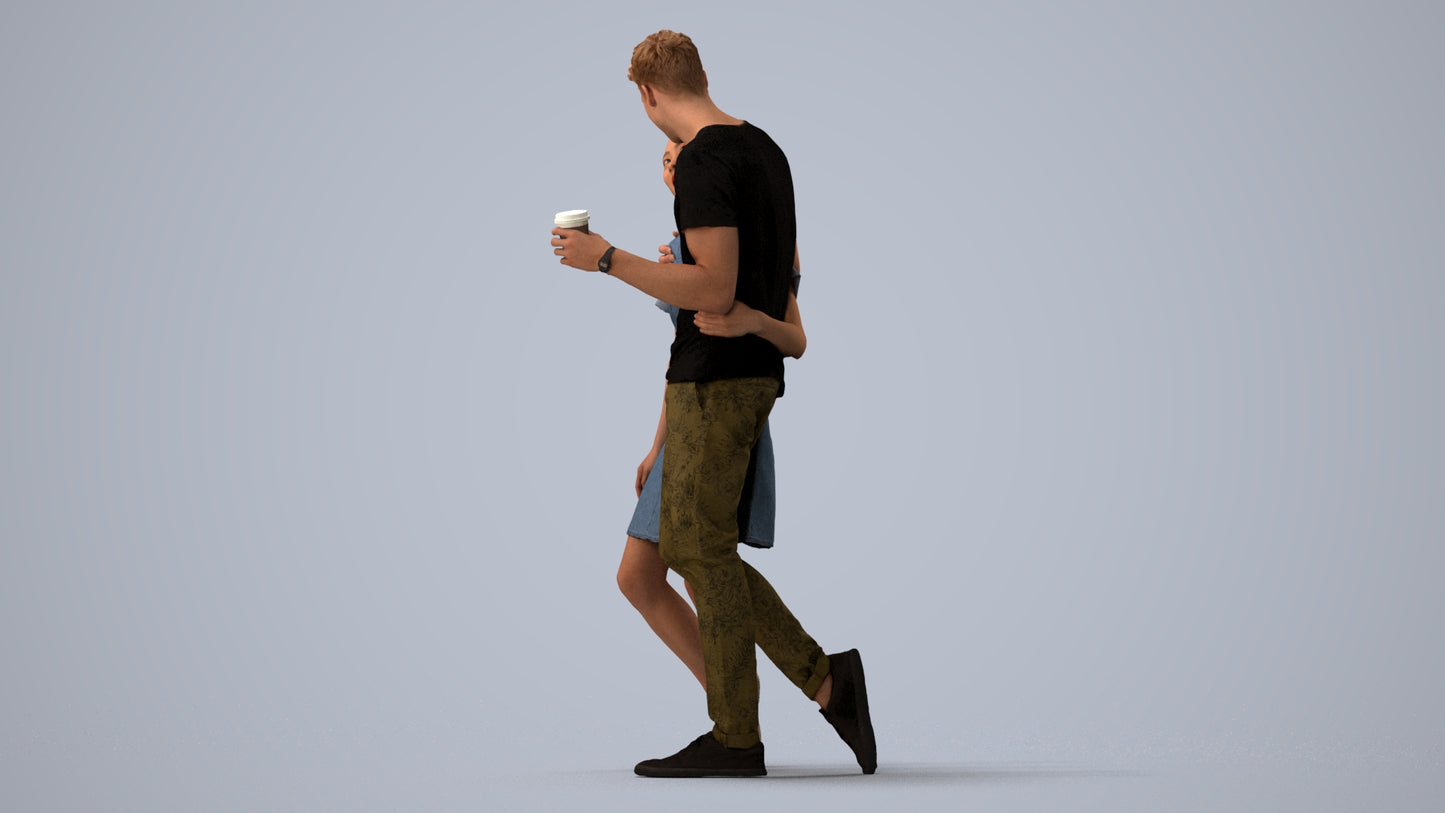 realistic 3D human woman casual couple, archviz people FBX OBJ for Blender, three-quarter view render