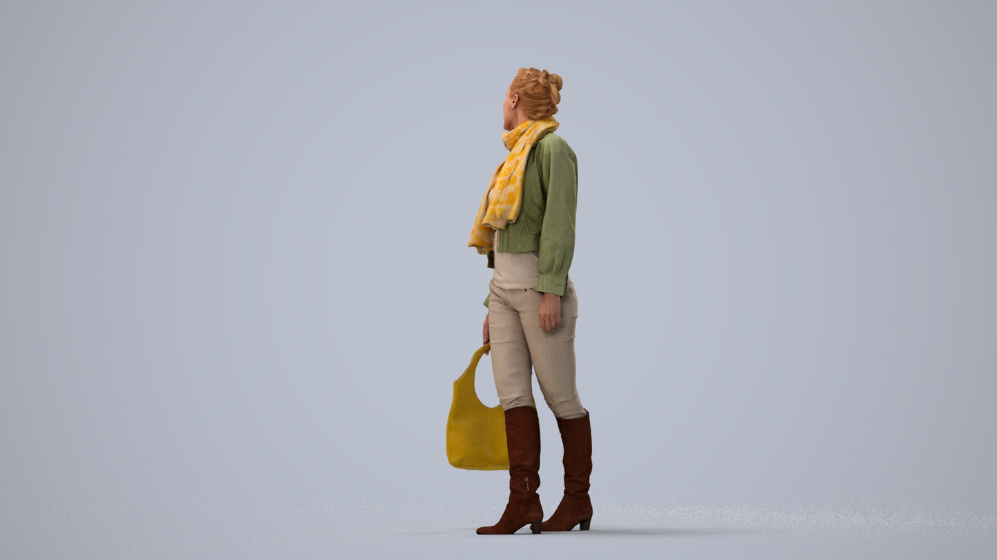 scanned 3D woman casual walking, photogrammetry people for Enscape and V-Ray, three-quarter view render