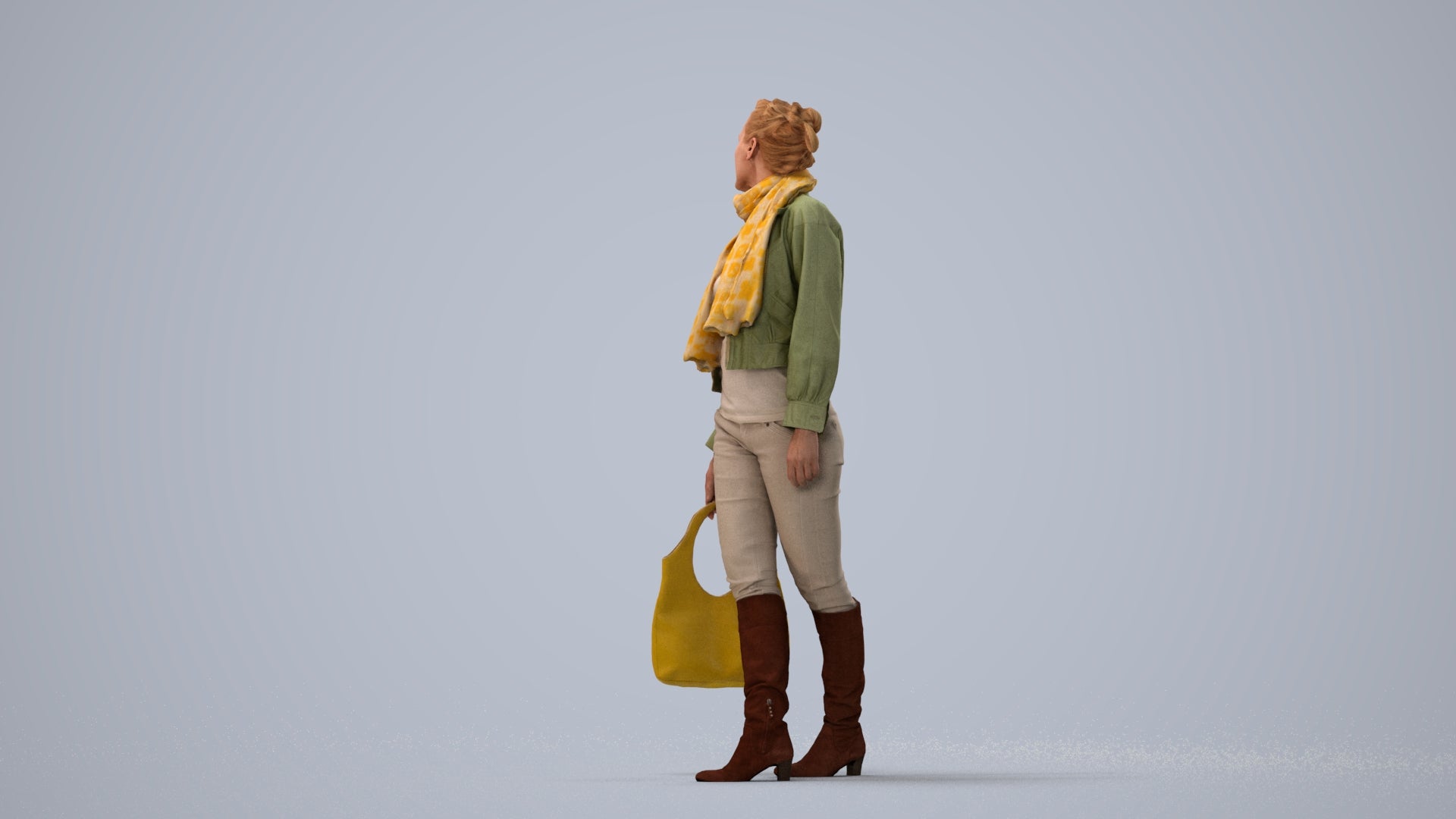 scanned 3D woman casual walking, photogrammetry people for Enscape and V-Ray, three-quarter view render
