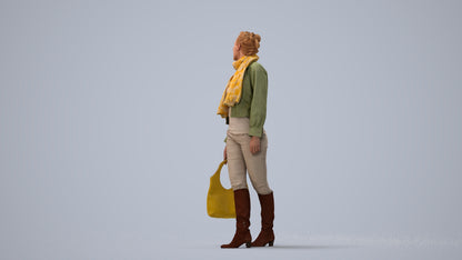 scanned 3D woman casual walking, photogrammetry people for Enscape and V-Ray, three-quarter view render