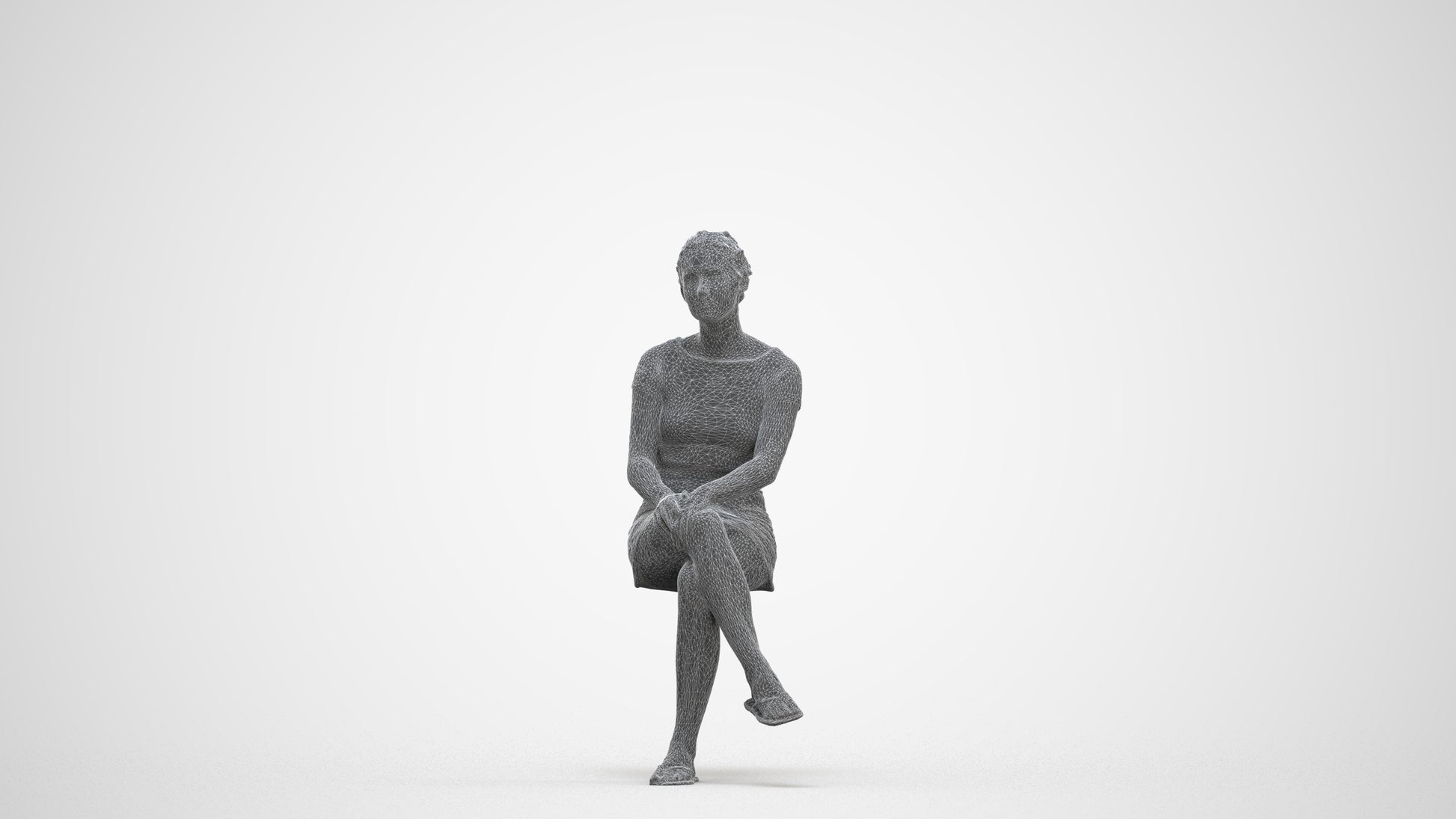 3D scanned woman sitting casual, photorealistic archviz people for Enscape and SketchUp, three-quarter front view render