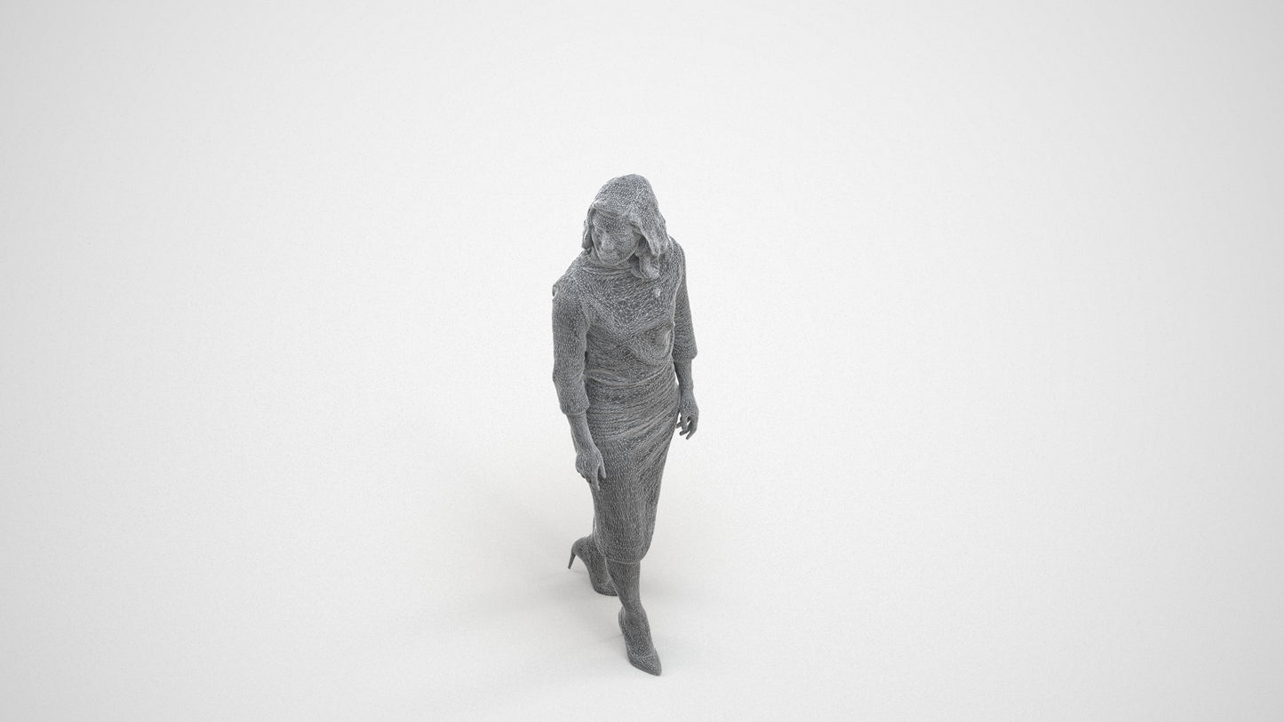 realistic 3D woman business standing, scanned archviz people for Blender and 3ds Max, wireframe three-quarter view