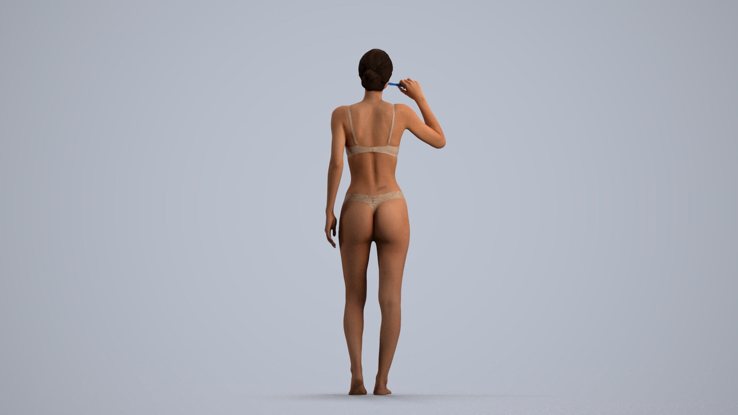 realistic 3D human woman bathroom, archviz people FBX OBJ for Blender, front view render