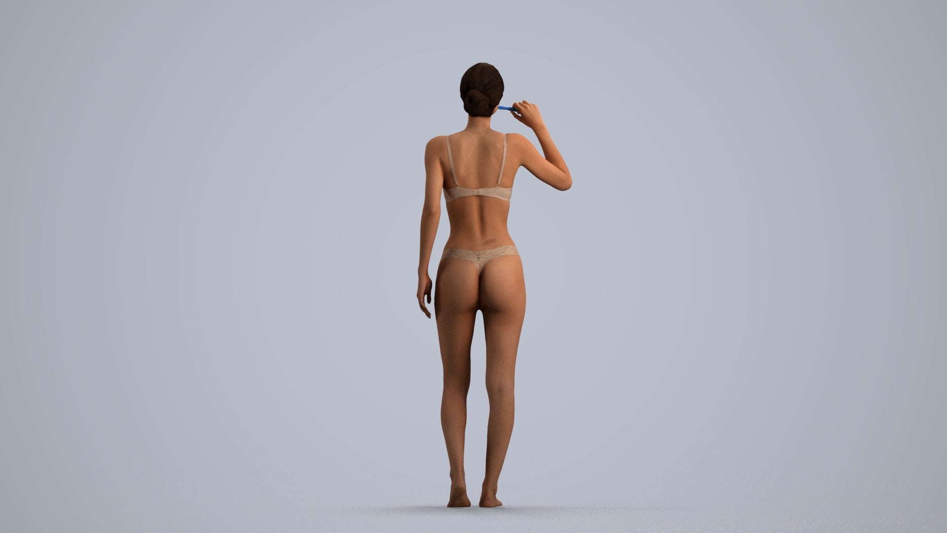 realistic 3D human woman bathroom, archviz people FBX OBJ for Blender, front view render