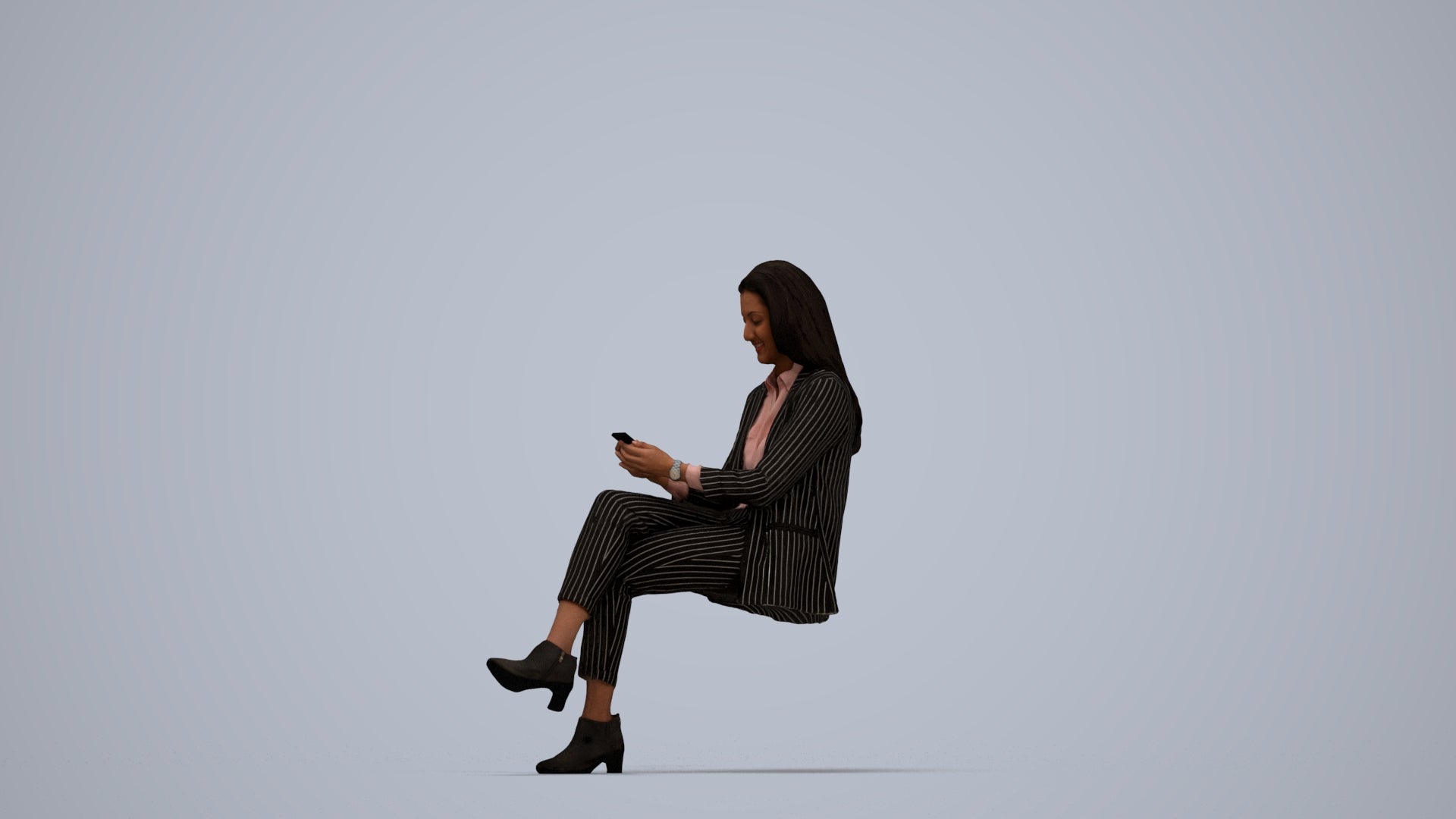 realistic 3D human woman business, archviz people FBX OBJ for Blender, top-down view render