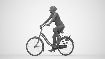 scanned 3D senior woman casual cycling, photogrammetry people for Enscape and V-Ray, wireframe back view