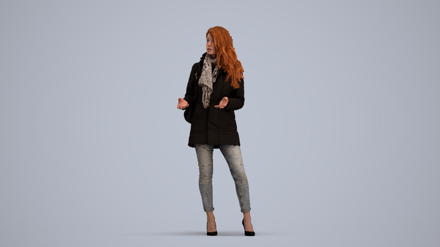 3D scanned woman standing casual, photorealistic archviz people for Enscape and SketchUp, standing pose render