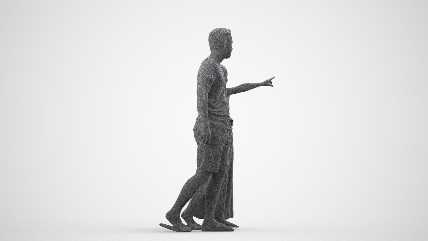 realistic 3D people man kids, render-ready for V-Ray and Corona, FBX OBJ, wireframe side view