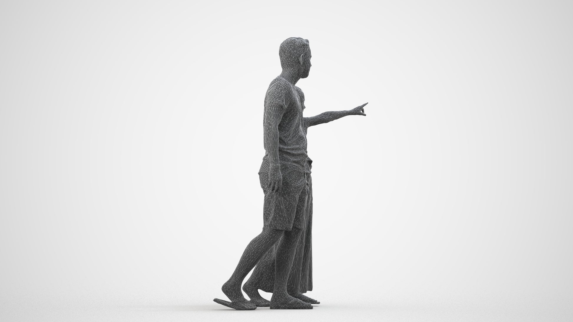 realistic 3D people man kids, render-ready for V-Ray and Corona, FBX OBJ, wireframe side view