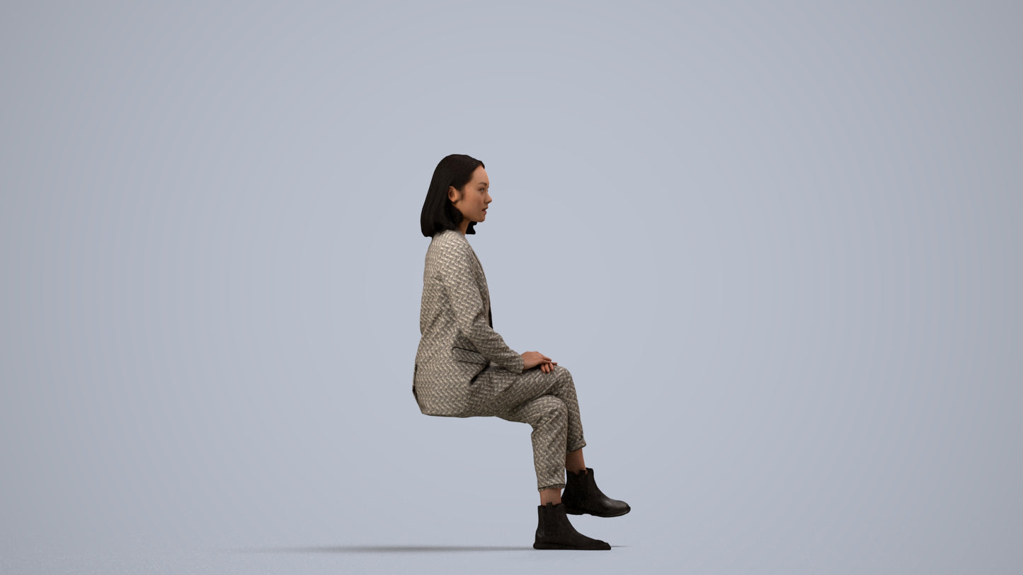scanned 3D woman business, photogrammetry people for Enscape and V-Ray, side view render