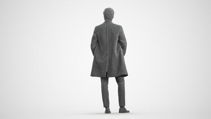 3D scanned man standing business, photorealistic archviz people for Enscape and SketchUp, wireframe front view