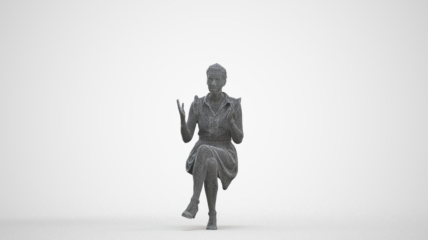 realistic 3D human woman casual sitting, archviz people FBX OBJ for Blender, three-quarter front view render