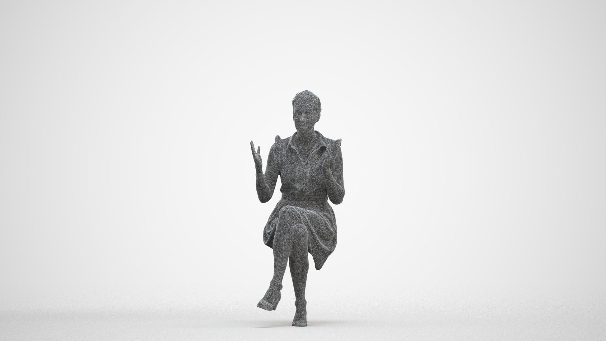 realistic 3D human woman casual sitting, archviz people FBX OBJ for Blender, three-quarter front view render