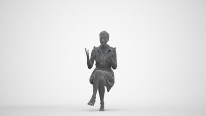 realistic 3D human woman casual sitting, archviz people FBX OBJ for Blender, three-quarter front view render