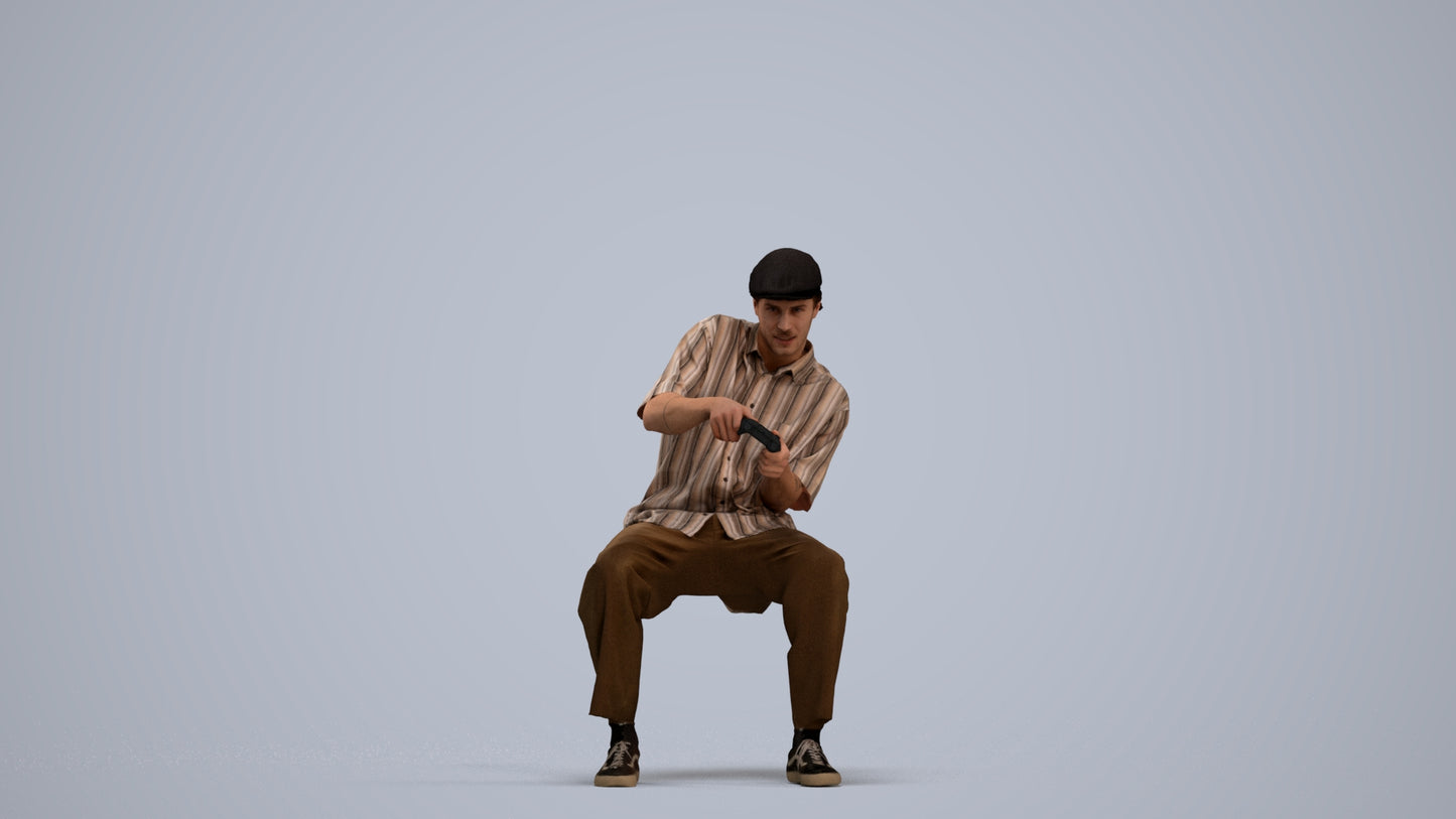 3D human model man casual sitting, photogrammetry scanned person for archviz, standing pose render