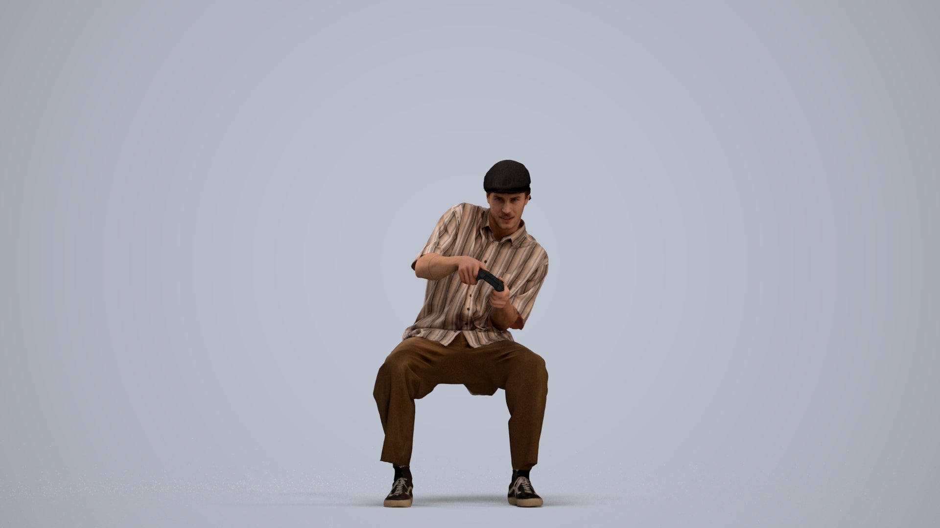 3D human model man casual sitting, photogrammetry scanned person for archviz, standing pose render
