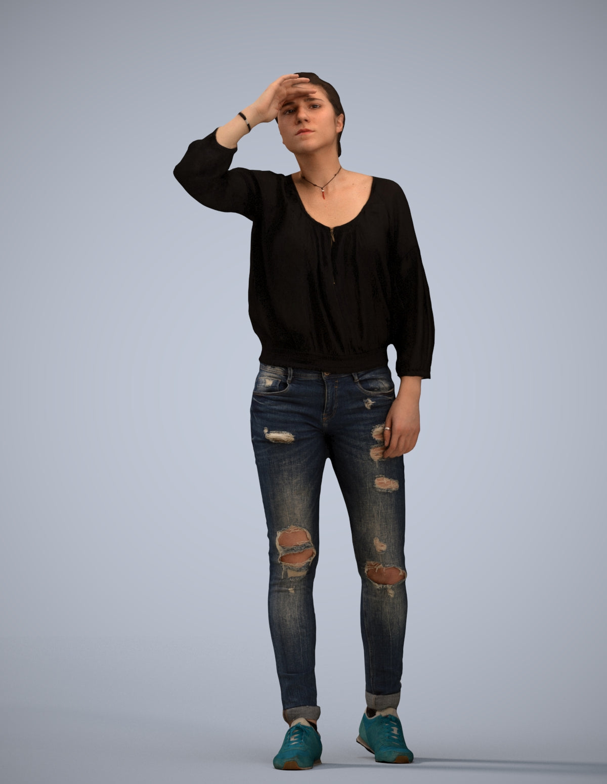 3D scanned woman standing casual, photorealistic archviz people for Enscape and SketchUp
