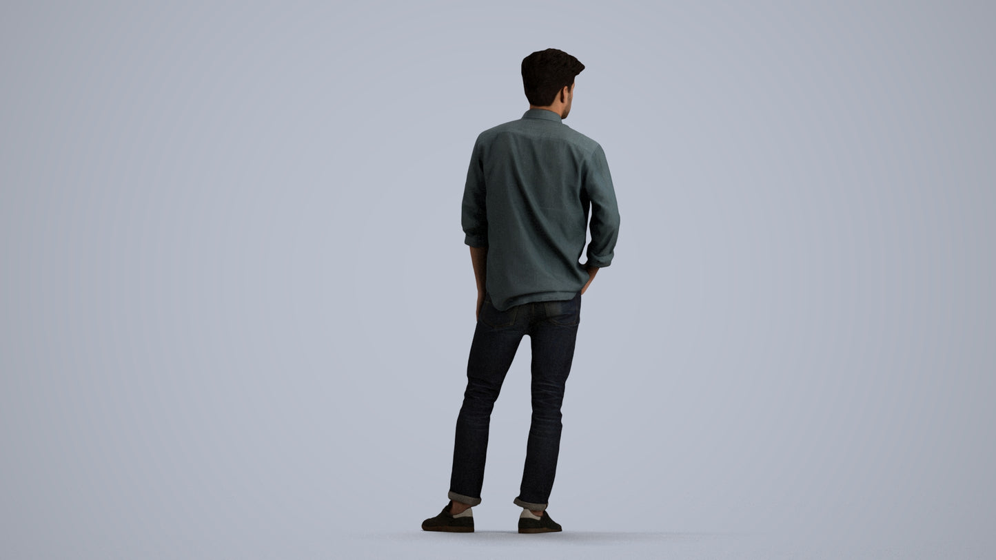 photogrammetry 3D man casual standing, realistic human model archviz FBX, front view render