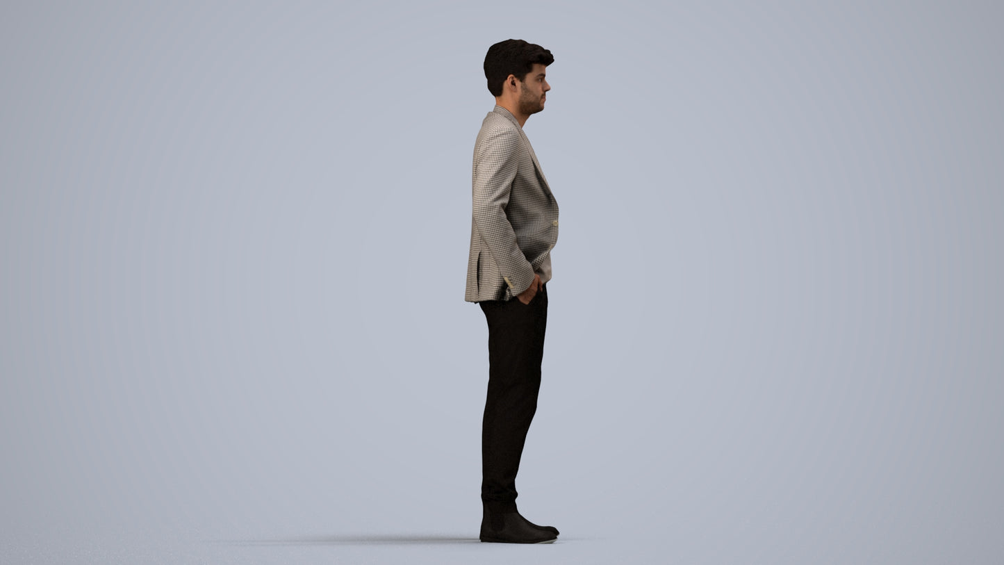 3D scanned man business, photorealistic archviz people for Enscape and SketchUp, side view render