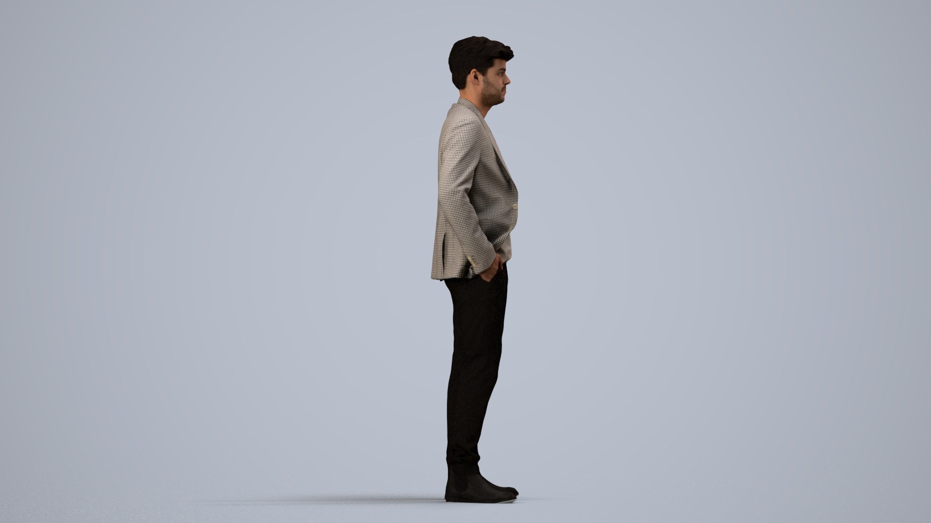 3D scanned man business, photorealistic archviz people for Enscape and SketchUp, side view render