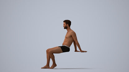 3D human model man sport pool, photogrammetry scanned person for archviz, three-quarter view render