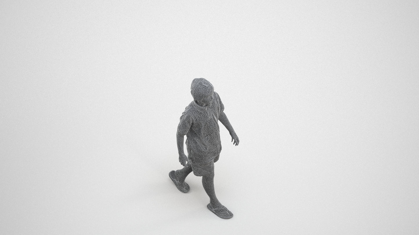 3D scanned boy kids, photorealistic archviz people for Enscape and SketchUp, wireframe three-quarter view