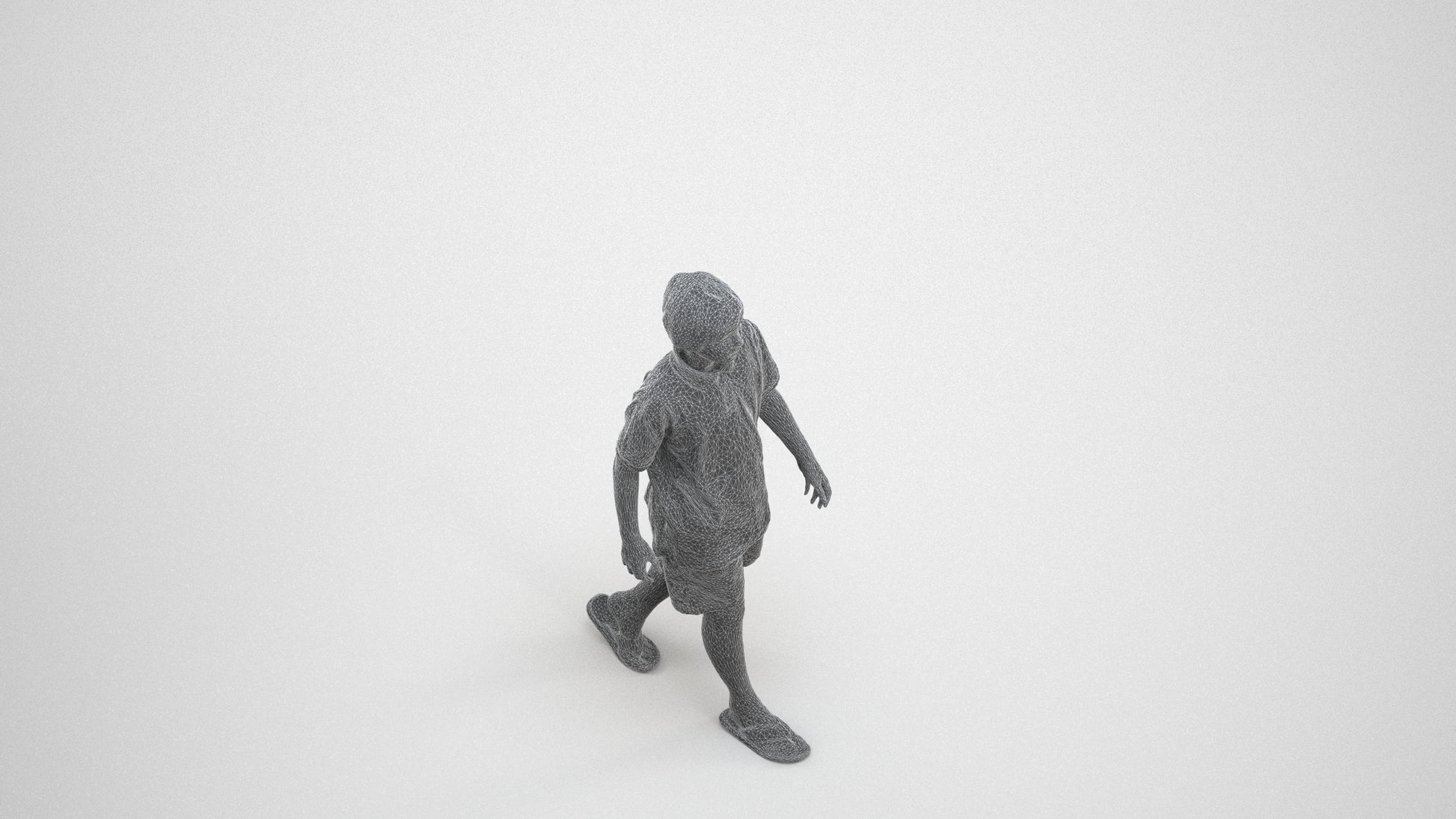 3D scanned boy kids, photorealistic archviz people for Enscape and SketchUp, wireframe three-quarter view