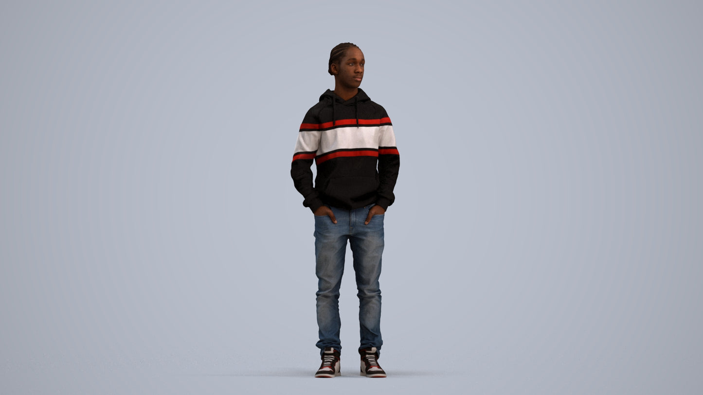realistic 3D boy casual kids, scanned archviz people for Blender and 3ds Max, standing pose render
