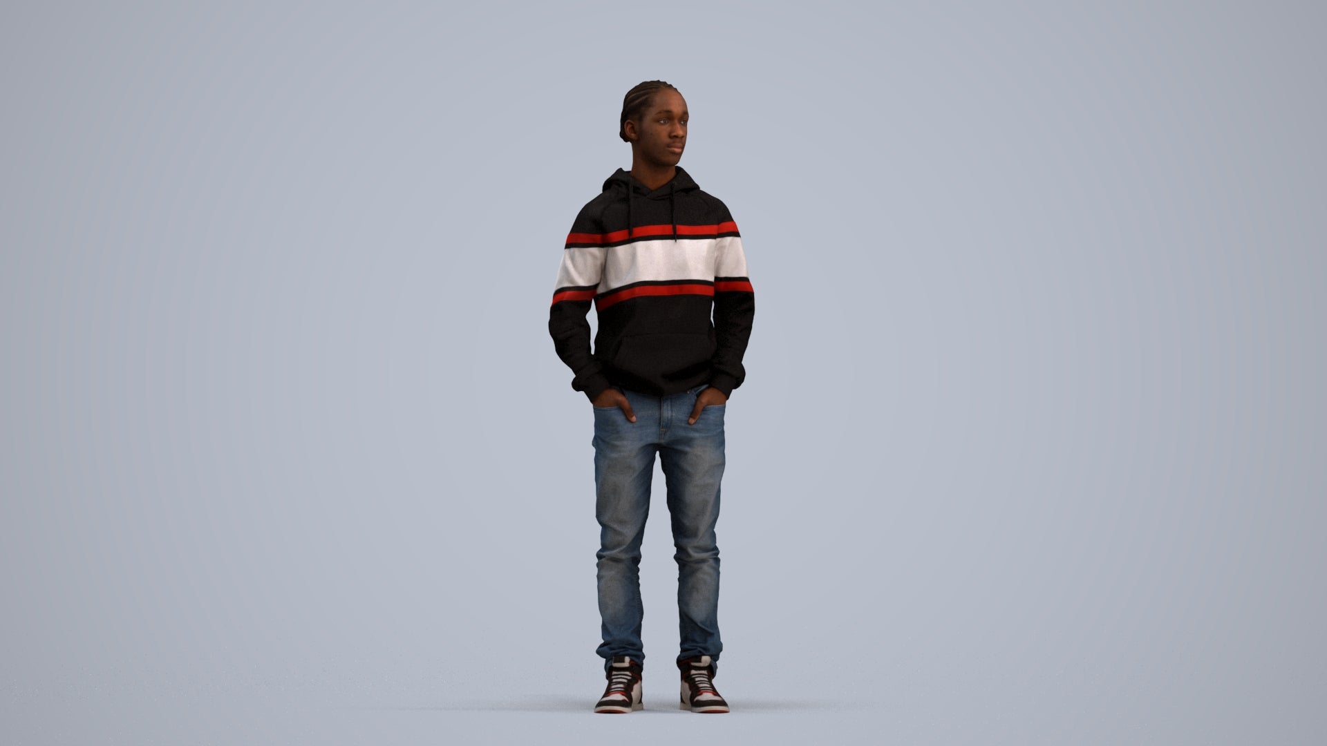 realistic 3D boy casual kids, scanned archviz people for Blender and 3ds Max, standing pose render
