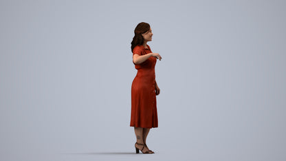 realistic 3D woman casual standing, scanned archviz people for Blender and 3ds Max, side view render